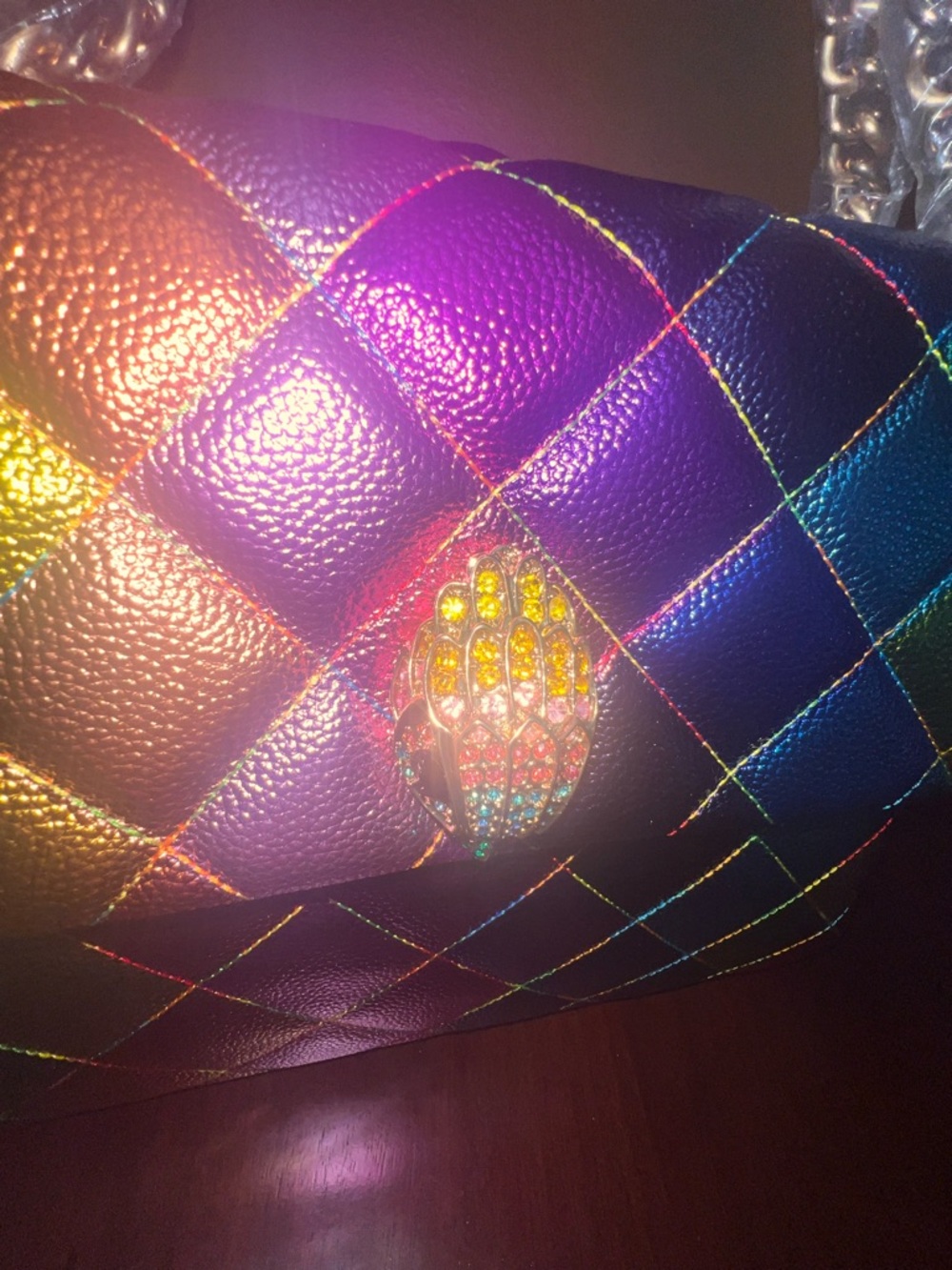 Kurt Geiger XXL Rainbow Multicolor Leather Chain Shoulder Bag NWT - Picture 11 of 17